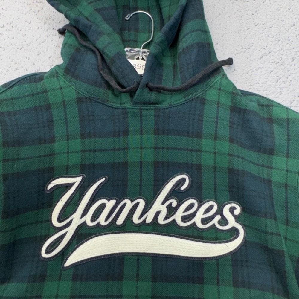 Polo Ralph Lauren Yankees Hoodie Mens Medium Green Plaid New York MLB Blackwatch - Picture 2 of 15